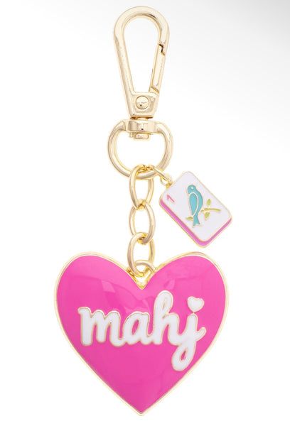 Mahj Enamel Heart Bag Charm in Fuchsia