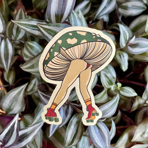 Green Mushroom Roller Skater Vinyl Sticker