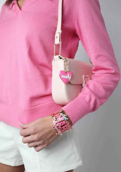 Mahj Enamel Heart Bag Charm in Fuchsia