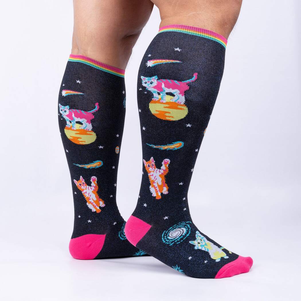 Space Cat Wide Calf Knee Sock